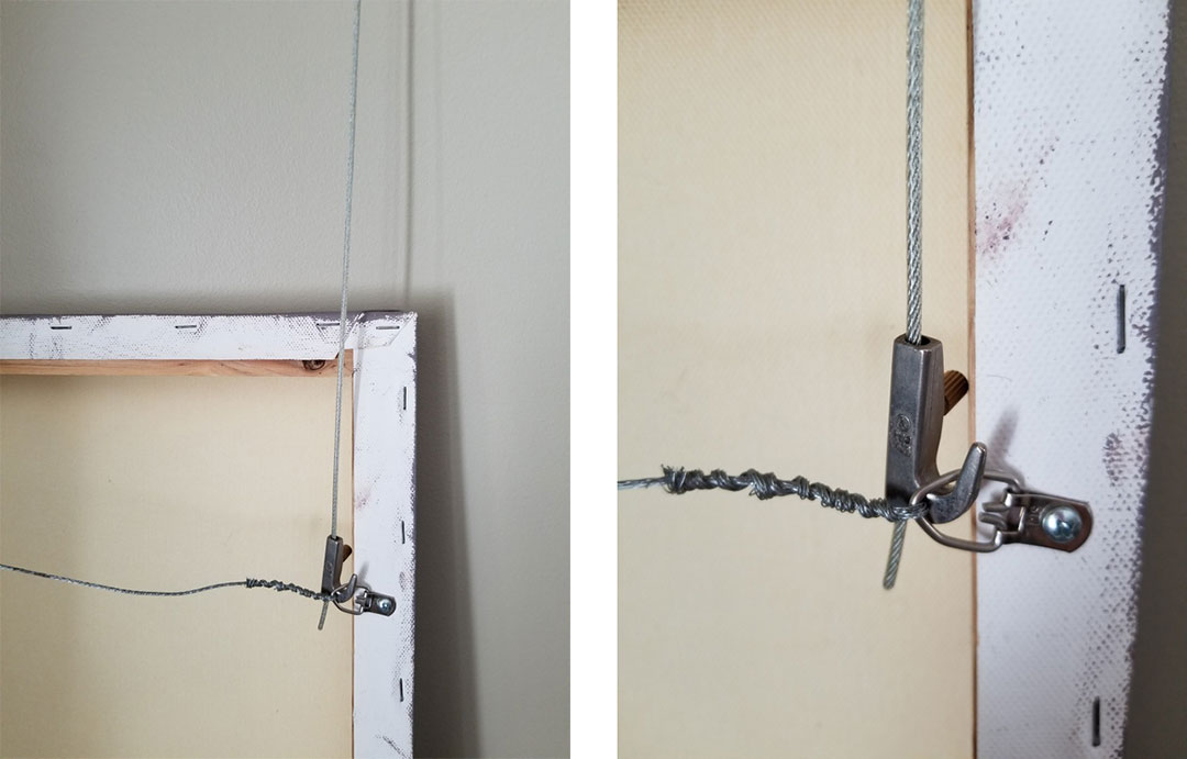 photo of hanging system showing wire and hooks