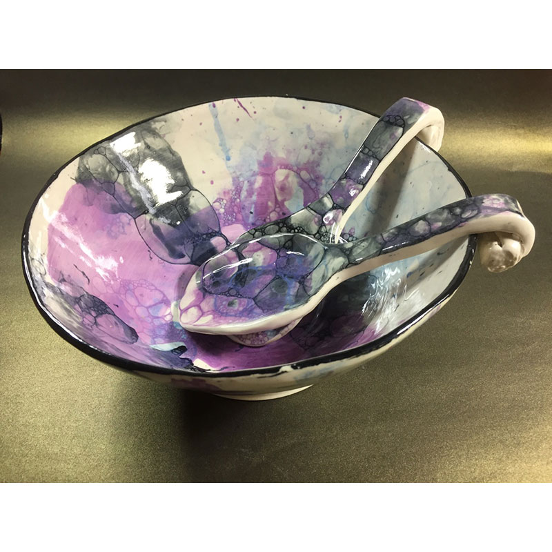 Nebulae Series Porcelain Salad Bowl and Lifters (NFS) by Sharon Ramsay Curtis